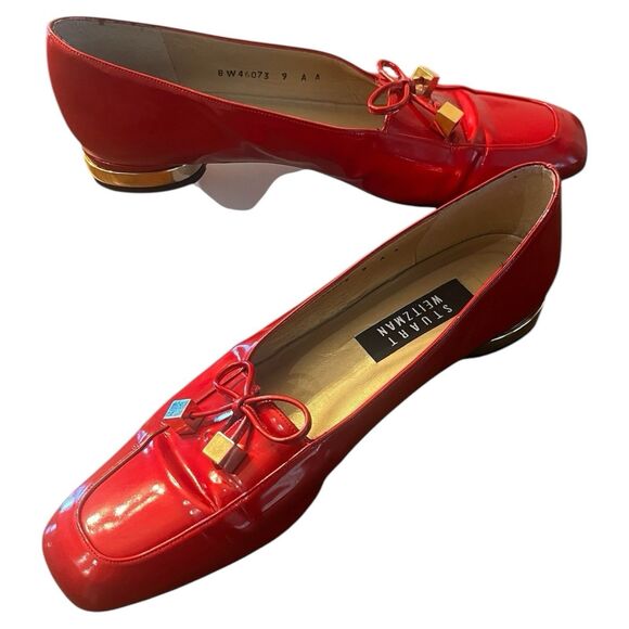 Vintage Stuart Weitzman Rare ballerina flat  Cherry  Red Patent Leather Bow 8w - Picture 1 of 9